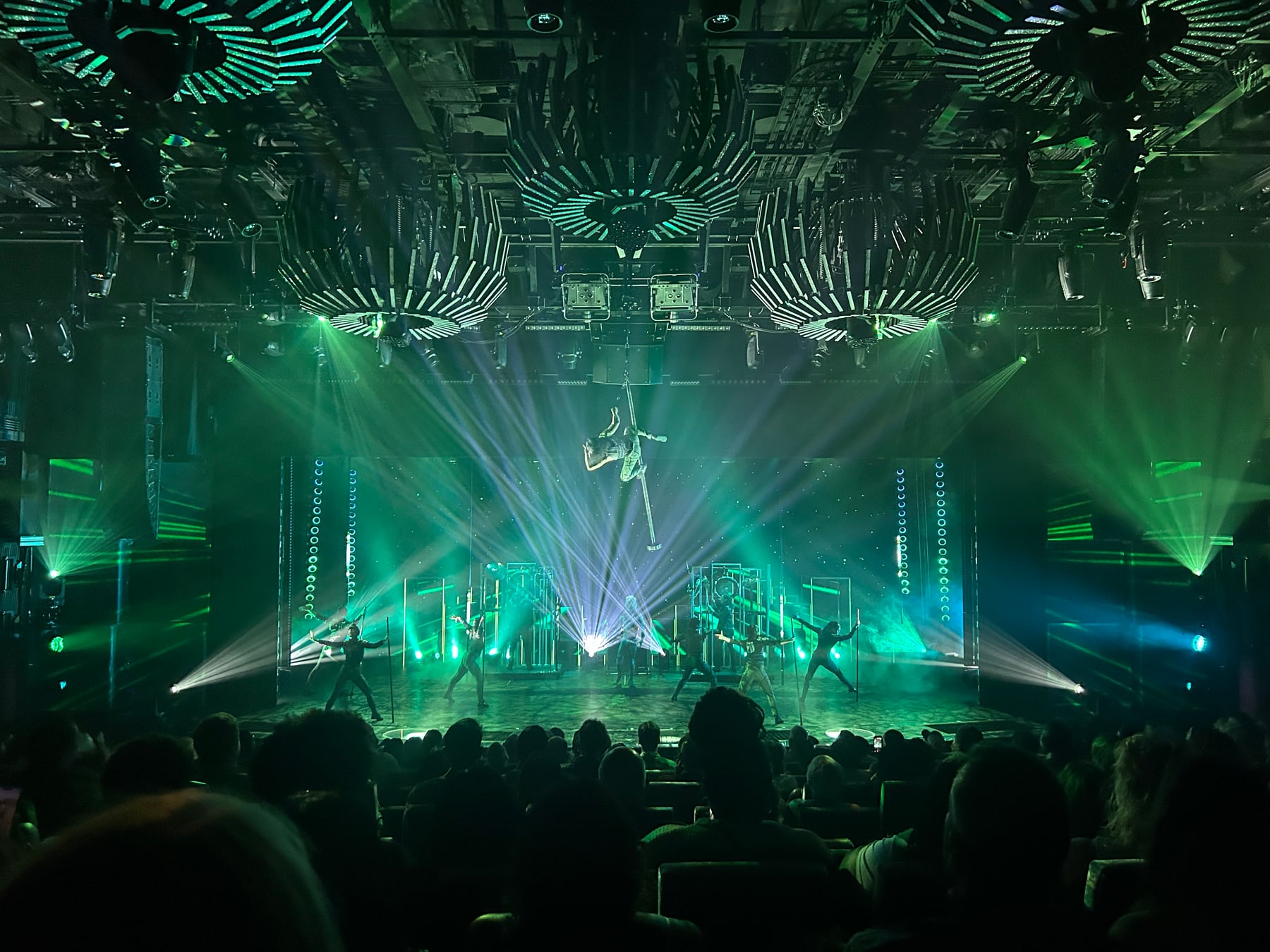 HIKO live production with aerial performers and stage lighting